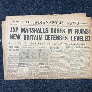 1943 Liberation of Marshall Islands, Late WW2 Pacific Theatre Newspaper, Original Vintage World War 2 Memorabilia, Dad Gifts History Present