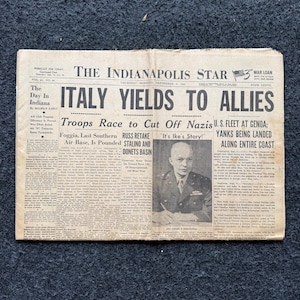 1943 Italy Surrenders, Late WW2 European Theatre Newspaper, Original Vintage World War 2 Memorabilia, Dad Gifts, Wall Decor Collectible