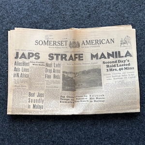 WW2 1942 Fall of Manila Philippines History and Resistance - Luzon Invasion - Vintage Newspaper Original World War 2 Memorabilia