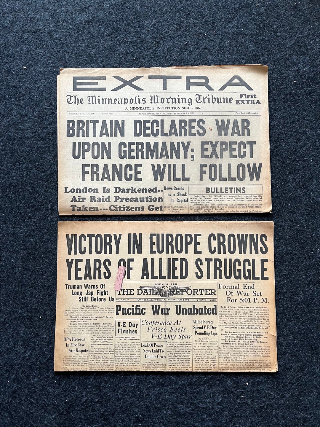 1939 Britain Declares War WW2 Start and End of WW2 Newspapers Etsy