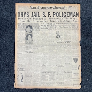 1924 Prohibition Newspaper, San Francisco Jails Police Officer, Vintage Newspaper, Beer Alcohol Wall Decor, Mancave Decorations Gift for Him