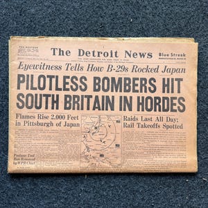 1944 WW2 Newspaper: Pilotless Bombers Over Britain - Military Memorabilia