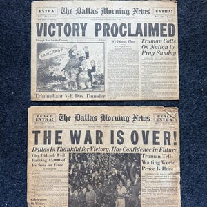 1945 WW2 Surrender Newspapers - VE Day and VJ Day, History Christmas Gifts, Teaching Aids WW2, Vintage Day Of Military Art, Gifts for Him