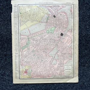 Boston des années 1890 et Rhode Island, cartes originales de l'Atlas, décoration murale vintage, art mural de collection, cartes vintage, cadeaux anciens pour lui,