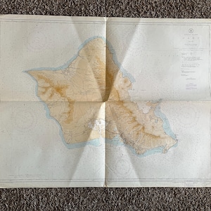 Large 1950s Map of Hawaii and Oahu 32 x 46, Pearl Harbor Maps, Vintage Travel Art, Hawaiian Artwork, Hawaiian Souvenirs Gifts, Island Art