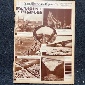 1936 San Francisco Bridges Kalifornien Geschenke, San Francisco Andenken, Feier der SF Pride Geschichte, Bay Area Bridge, Vintage Zeitung