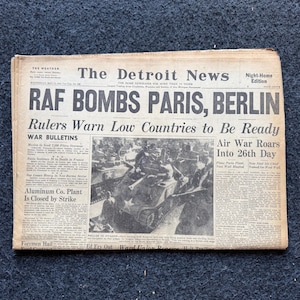1944 RAF vs Luftwaffe WW2 European Theatre Newspaper - Original Vintage World War 2 Memorabilia, Dad Gifts, History Presents