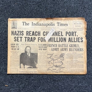 WW2 1941 Maginot Line Breached WW2 Memorabilia, Vintage Newspaper, Original World War 2 Gifts, Europe Wall Decor, Military Gifts, Army Art W