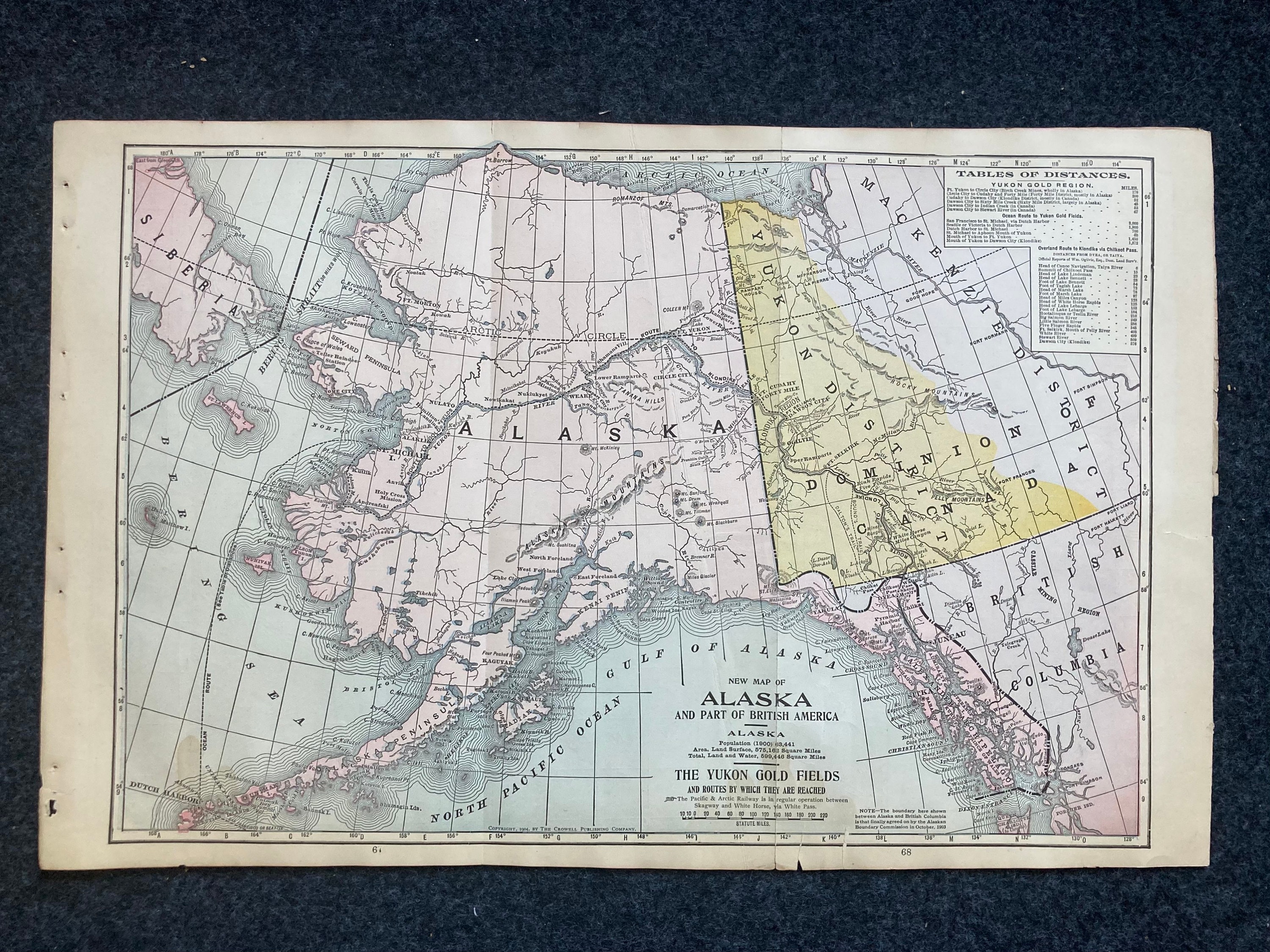 1906 Multi-Colored Wall Size Map of Alaska, Gold Rush Era For Sale