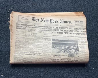 1950 Korean War Starts, US Forces Aid Korea, Korean Art history, Original Vintage Newspaper, KPOP Gifts Decor, Asian Decor Souvenirs