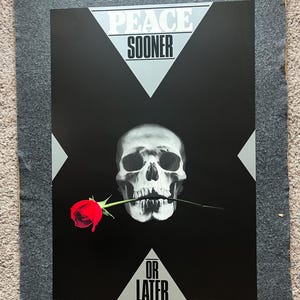 Cartel de propaganda original contra la guerra nuclear de Hiroshima de 1985, cartel de paz cuáquero, cartel vintage de la URSS, carrera espacial de la Guerra Fría,