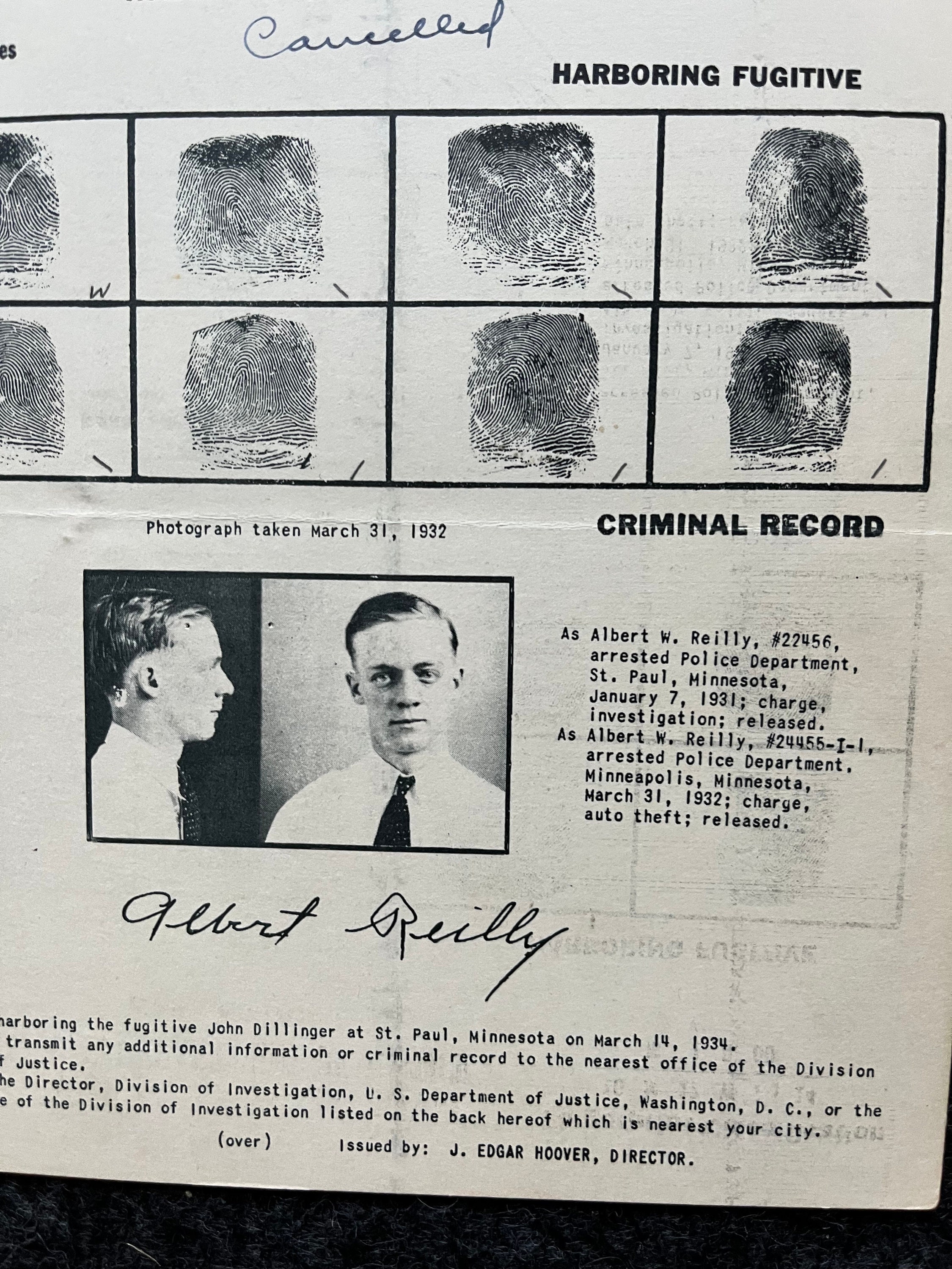 Authentic 1934 Albert Reilly Dillinger Gang FBI Wanted Poster - Etsy