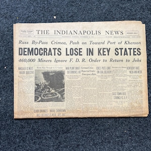 1943 Democrats Lose Swing States, USSR Art, Late WW2 European Theatre Newspaper, Original Vintage World War 2 Memorabilia, Dad Gift, History