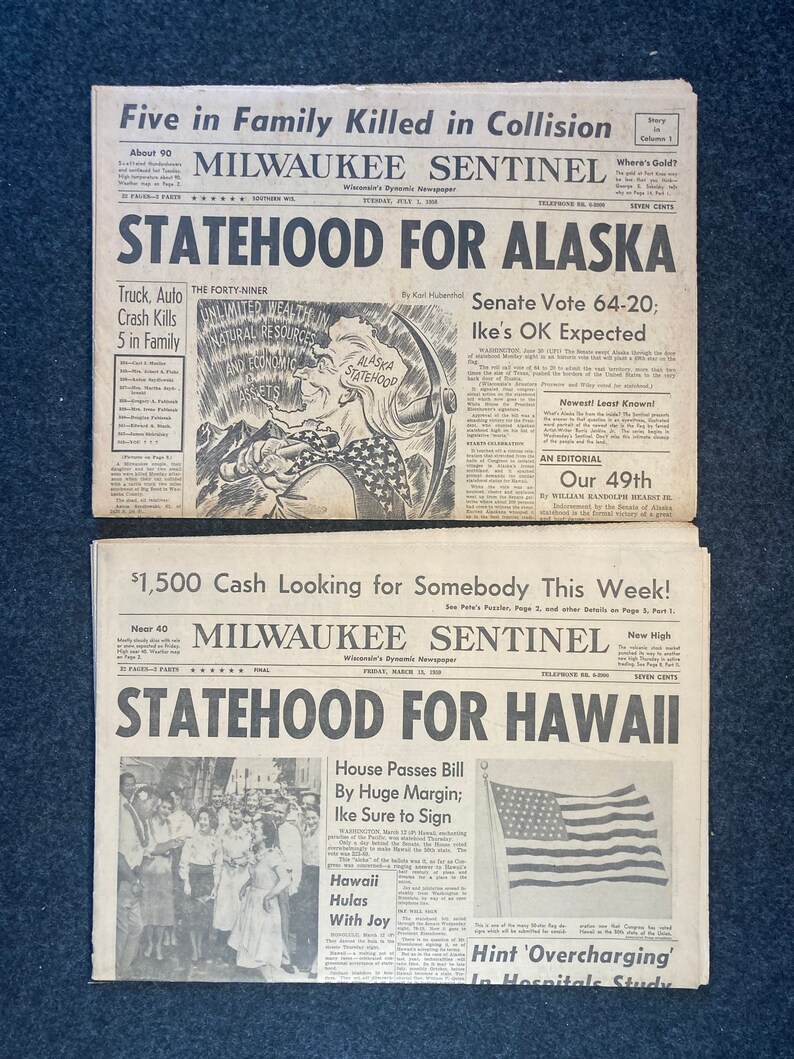 1958 Alaskan and Hawaii Statehood - US Senate Statehood Vote - U 1958 Alaskan and Hawaii Statehood - US Senate Statehood Vote - U