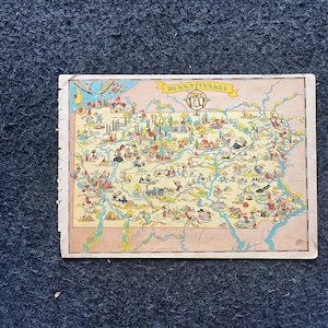 1931 Cartoon RHODE ISLAND-afbeeldingskaart, originele Atlas-pagina, Cottage Core Art, vintage wanddecoratie, collectible westerse stijl, komische geschenken