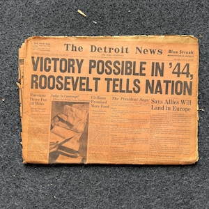 1944 Victory in 1944 - FDR Late WW2 Newspaper, Original Vintage Antiques, WW2 Memorabilia, History Gifts Decor, Teaching Aid High School