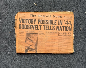 1944 WWII Newspaper: FDR Victory Message, Allied Optimism