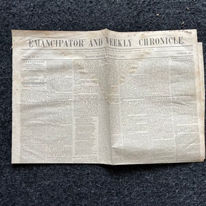 1845 Abolitionist Civil War Emancipator Weekly, Black History and Excellence Gifts, Original Vintage Civil War Newspaper, Virginia History