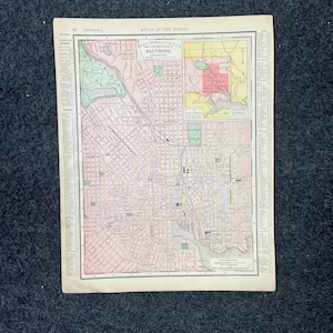 Original 1890er Jahre Karte von Baltimore & Maryland, NYC Souvenirs, Vintage Wanddekoration, Sammler Wandkunst, Vintage Karten, antike Geschenke für Ihn