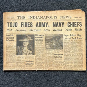 1944 Tojo Fires Military Chiefs, Military WW2 Newspaper, Army Gifts for Dads, History Gifts, Antique Collectibles, Memorabilia Decor