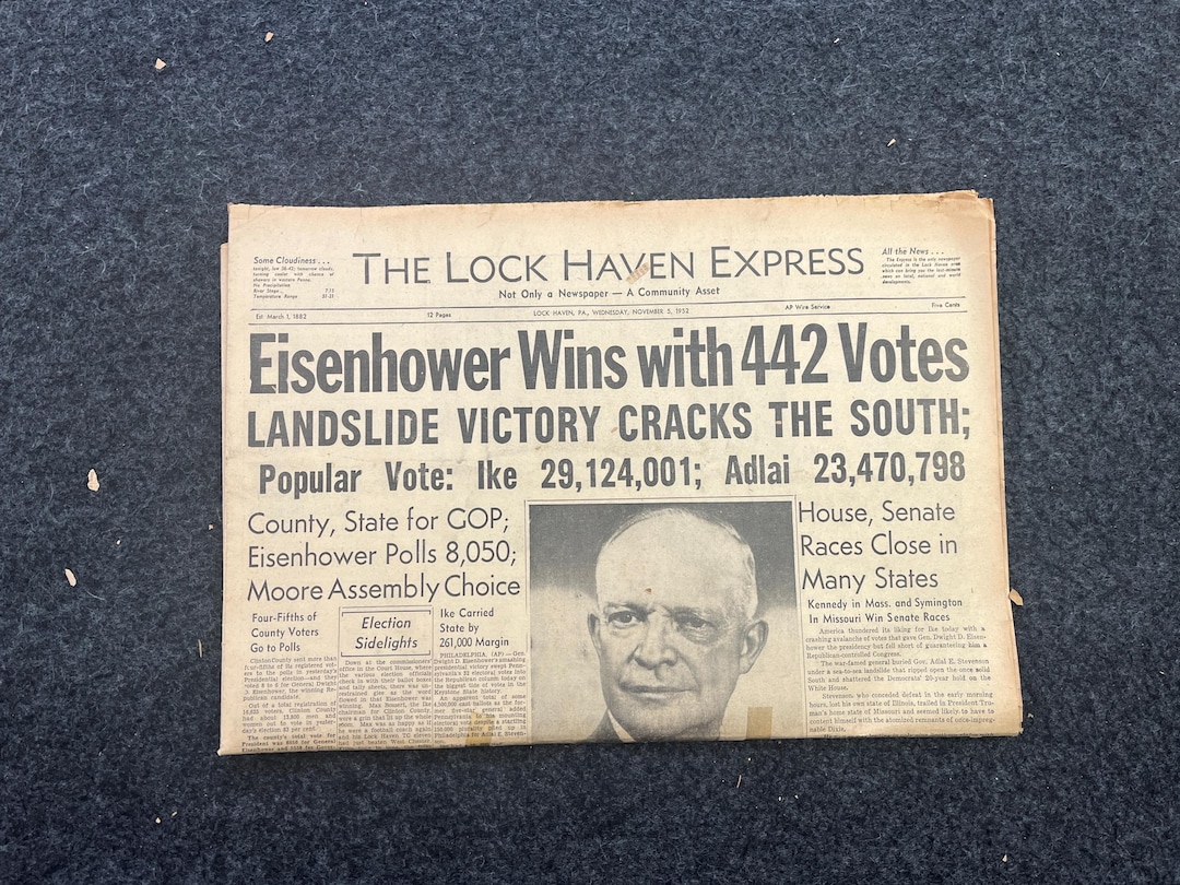 1950er Jahre Eisenhower Wahlsieg Zeitung: Original Politische