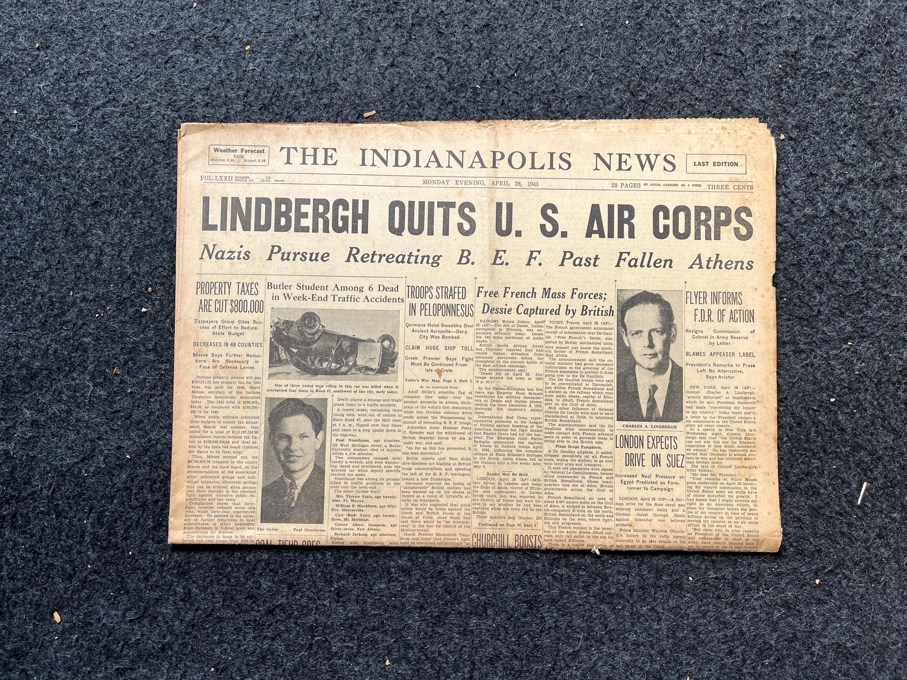 1941 WW2 Early Vintage Newspaper, Wall Decor, German Blitzkreig