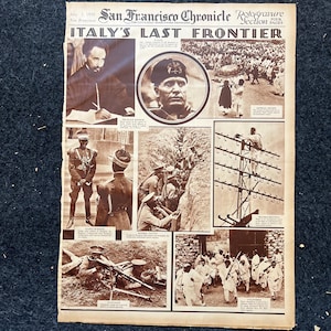 第一次世界大戦ムッソリーニのヴィンテージ新聞写真欄、第一次世界大戦の記念品とギフト、歴史とオタクのお土産、看護美術ギフト