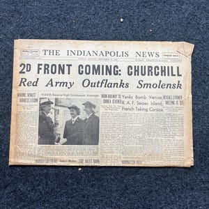 1944 Churchill Opens Second Front, Late WW2 European Theatre Newspaper - Original Vintage World War 2 Memorabilia, Dad Gift, History Present