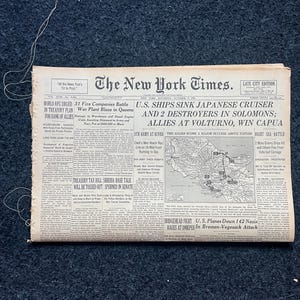 WW2 1943 Battle of Vella Lavella Soloman Islands, Liberation of Philippines, Japanese Original Vintage World War 2 Memorabilia Newspaper