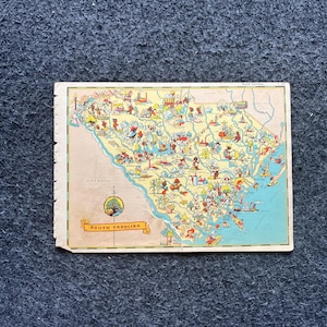 1931 South Carolina Pictorial Map: Vintage Atlas Page