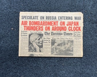 1945 Fire Raids on Japan - Late WW2 Pacific Theatre Newspaper, Vintage World War 2 Memorabilia Newspaper - US Allied Forces Liberate WWII