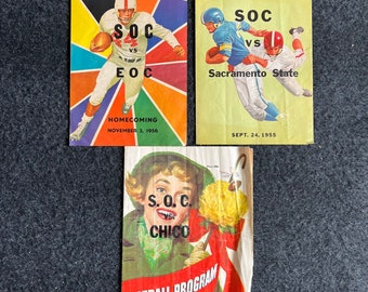 Vintage 1950er Jahre SOC Golden Bears Football Pamphlet - Original Football Pamphlet und Soda Ads - Original College Sports Ads