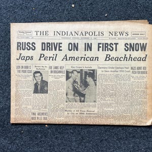 1943 Russia Advances in Snow, USSR Art, Late WW2 European Theatre Newspaper, Original Vintage World War 2 Memorabilia, Dad Gifts, History