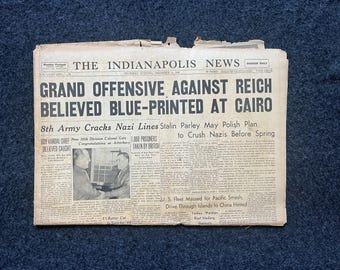 1943 Cairo Conference, Late WW2 European Theatre Newspaper - Original Vintage World War 2 Memorabilia, Dad Gifts, History Presents