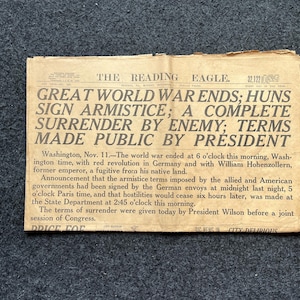 1918 Original Vintage WWI Peace Newspaper, Military Souvenirs, Vintage Christmas Gifts, Armistice Day, Veteran’s Day, Military Decor Artwork