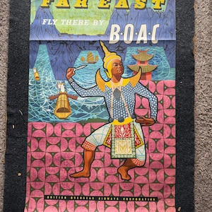 Póster publicitario de viaje vintage de Tailandia, original de 1957, desplegado, 25 x 40 cm. Decoración de pared para regalos del sudeste asiático. Regalos asiáticos. Historia de Tailandia.