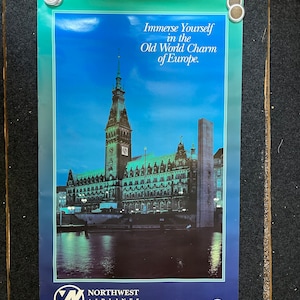 Cartel de viaje europeo vintage de la década de 1990, arte de viaje, historia del arte de Europa, arte de aerolíneas, regalos de aviación, carteles originales, historia del arte de Inglaterra, Reino Unido