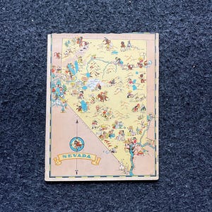 1931 Cartoon NEVADA-afbeeldingskaart, originele Atlas-pagina, Cottage Core Art, vintage wanddecoratie, verzamelobject westerse stijl, komische geschenken