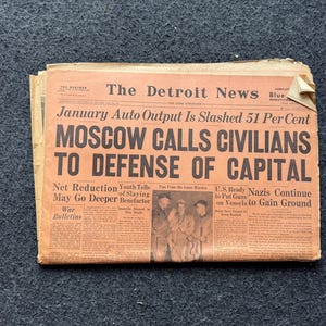 1941 Battle For Moscow, Operation Barbossa, WW2 German Invasion of Russia, Original Newspaper, Military Gifts, Russian decor, WW3, USSR