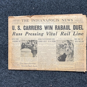 1943 US Carriers Win Rabaul Duel, WW2 Original Vintage Newspaper, Pacific Theatre, Military Memorabilia Gifts for Him, Gifts for Dad