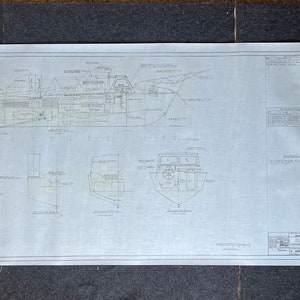 Original US Navy Ship Blueprint - LSCR Naval Boat Blueprints and Graphs - Vintage Vietnam Memorabilia - RARE Navy Art - 60x30