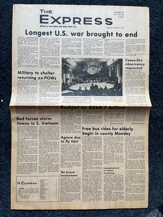 Vietnam War Newspaper: Nixon Declares End, January 1973 - Etsy Israel