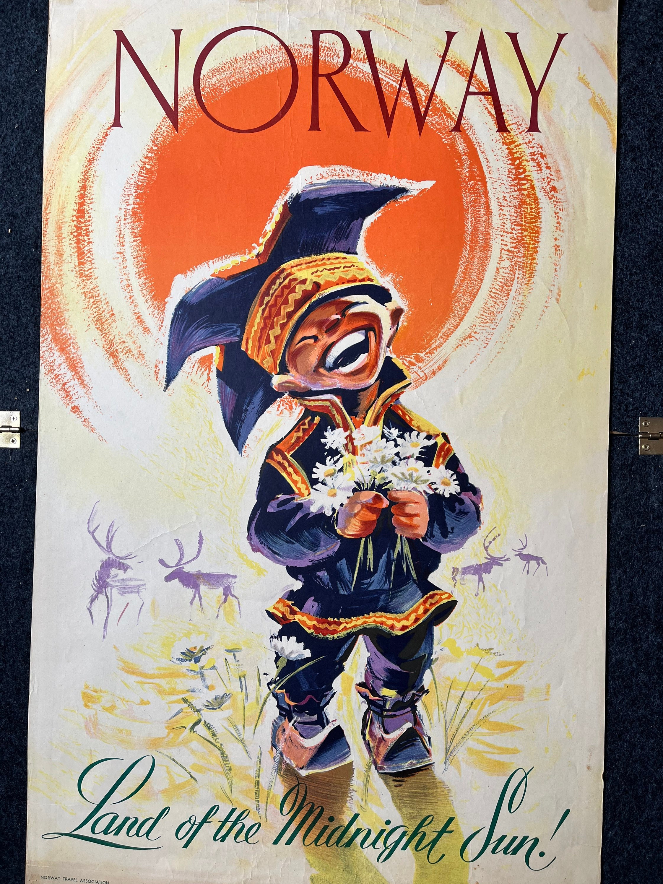 Original Norway Land of the Midnight Sun Travel Poster - Vintage