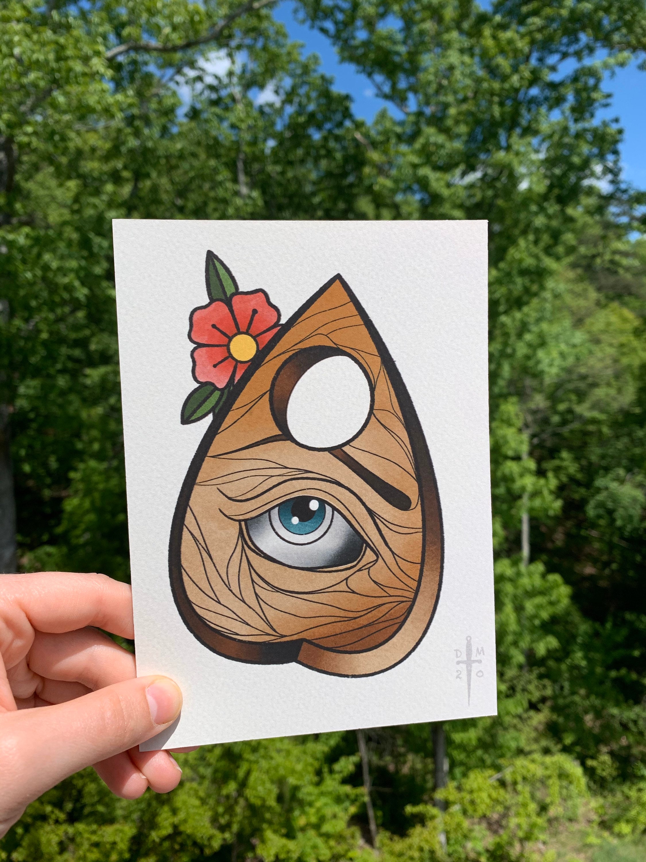 Ouija Board Planchette Tattoo Art Print Etsy