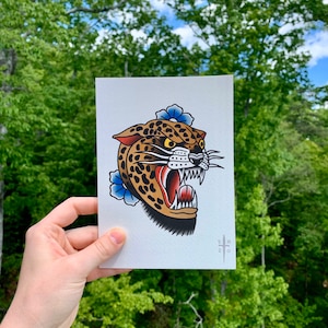 Traditional Leopard Tattoo Art Print