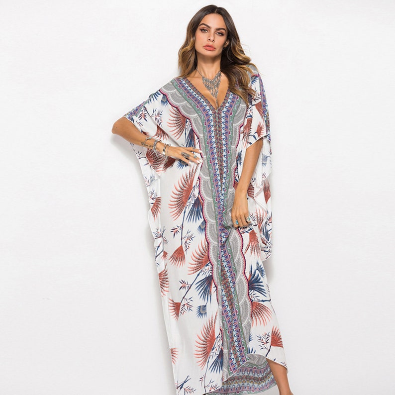 Kaftan Dress Abaya Maxi Beach Coverups for Women UK Casual Dresses for Women s Beachwear Dresses for Women UK Full Length One Size V Neck 