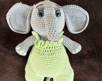 Crochet Elephant with Romper: Handmade Amigurumi Toy