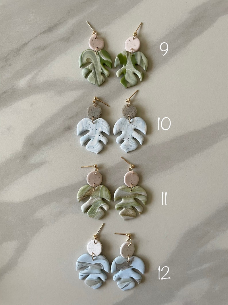 Monstera Leaf Earrings  Statement Earrings  Handmade Polymer image 3