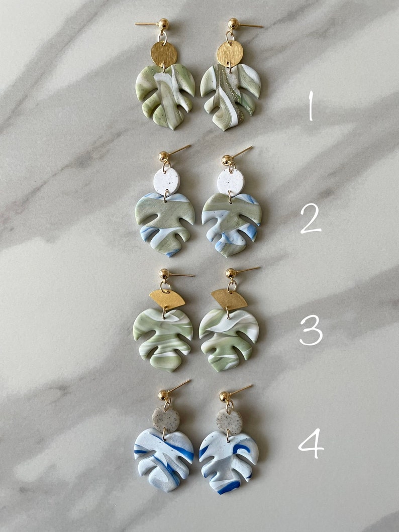 Monstera Leaf Earrings  Statement Earrings  Handmade Polymer image 1