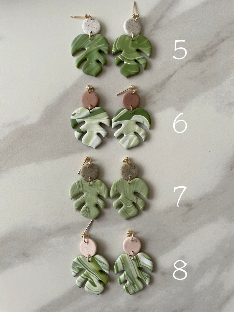 Monstera Leaf Earrings  Statement Earrings  Handmade Polymer image 2